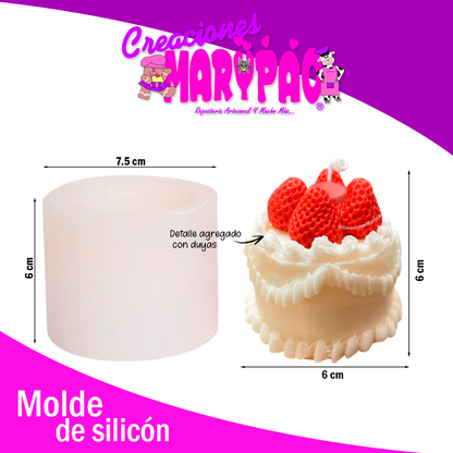 Molde De Silicón Para Velas Pastel Con Fresas +Grande 🍓🎂