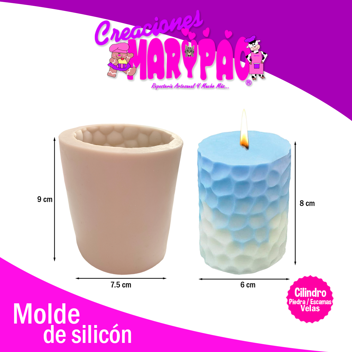 Molde De Silicón Para Velas Cilindro Panal / Escamas