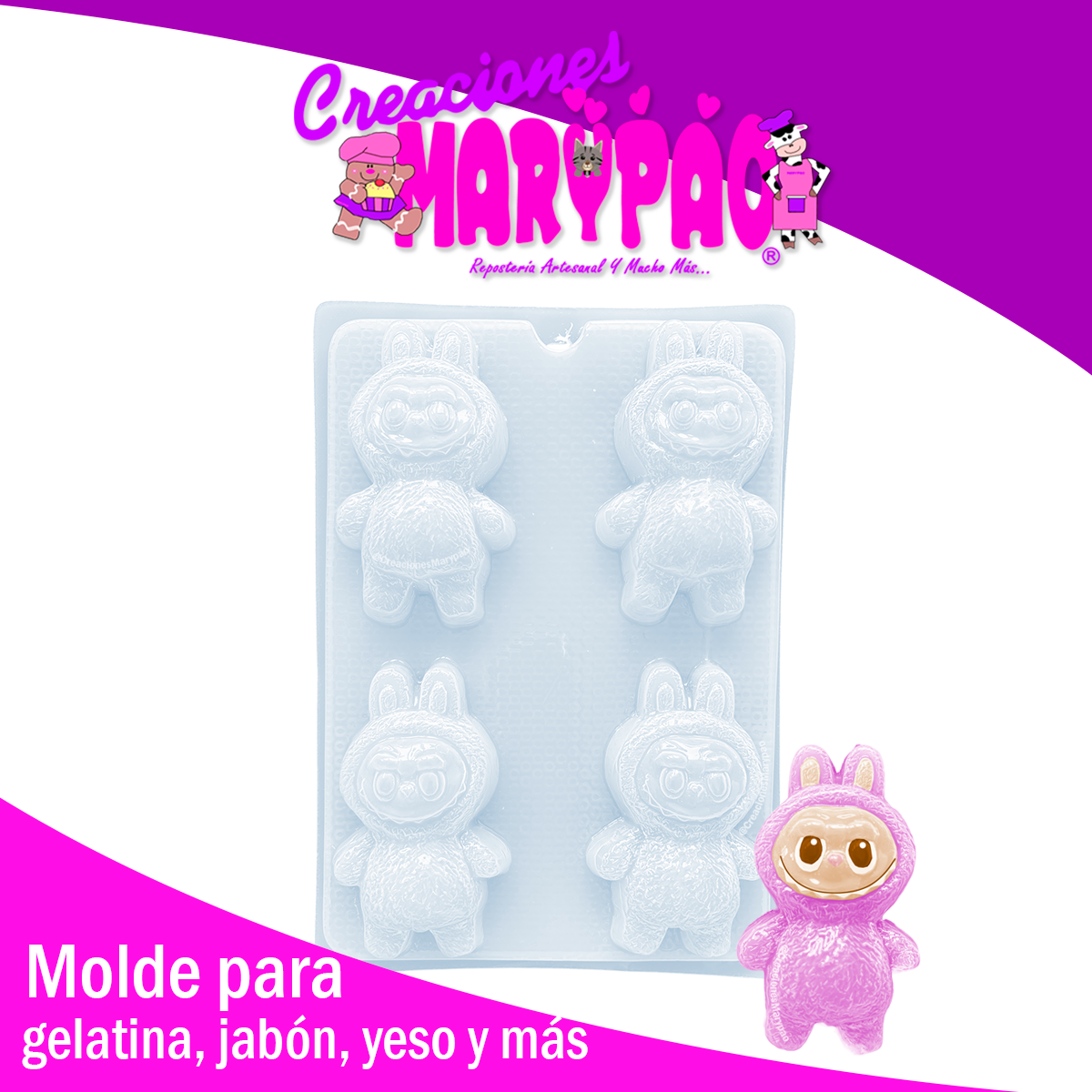 Molde Labubus 12.5 cm Gelatinas Jabones Figuras de Yeso