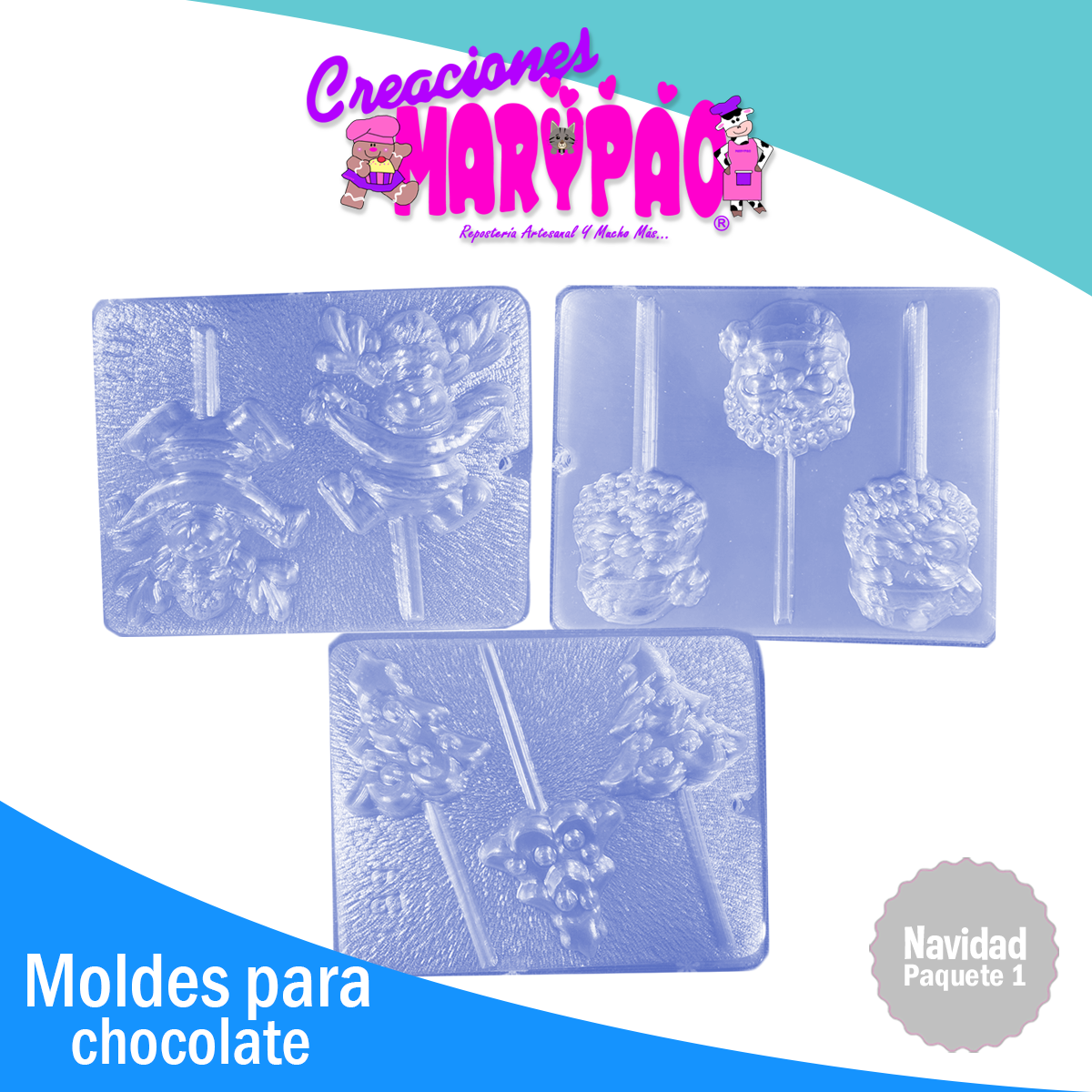 Moldes Para Paletas de Chocolate Navidad Paquete 1