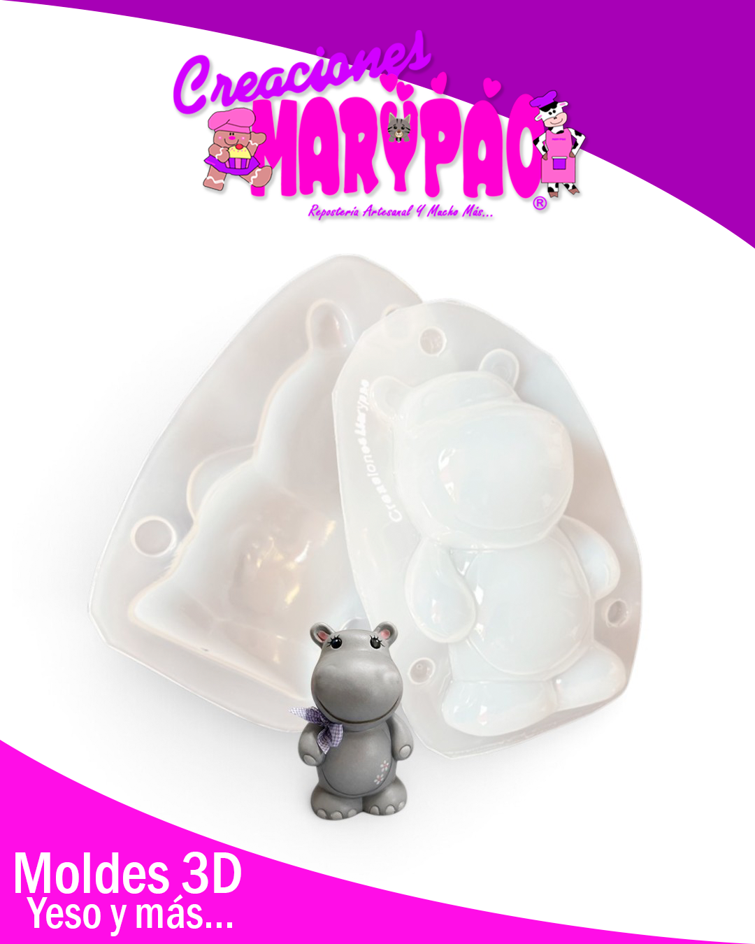 💜 Molde Alcancía Hipopótamo - Colección Safari 🌿