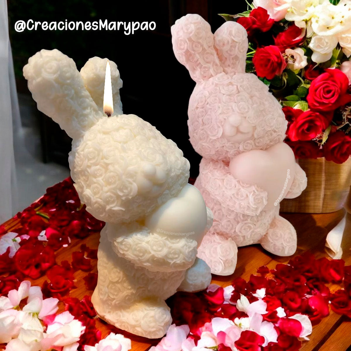 Molde De Silicón Velas Conejito Bouquet Rosas y Corazón 11 Cm