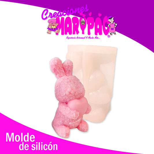 Molde De Silicón Velas Conejito Bouquet Rosas y Corazón 11 Cm