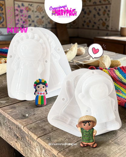 Molde Para Alcancía de Yeso Muñeca Lele y Panchito 💚🤍❤️