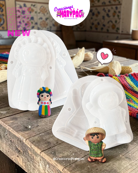 Molde Para Alcancía de Yeso Muñeca Lele y Panchito 💚🤍❤️