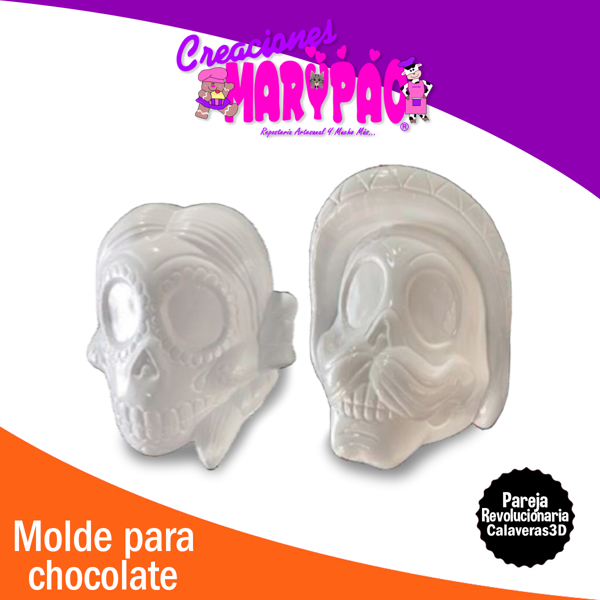 Moldes Calaveras 3D Pareja Revolucionaria Día de Muertos