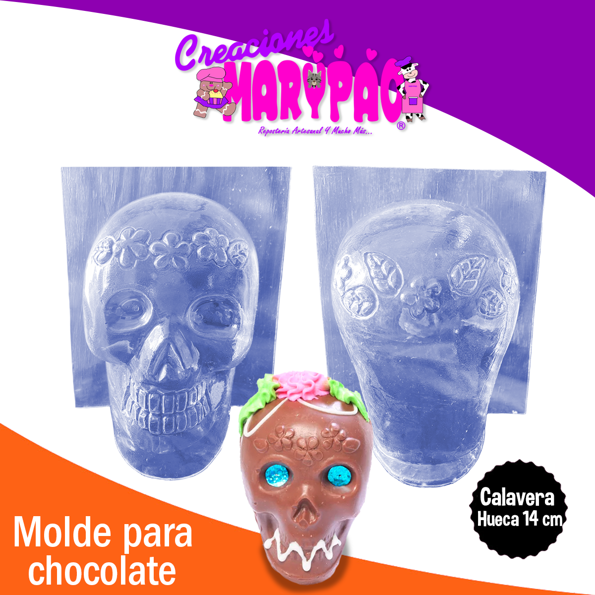 Molde Calavera Hueca 14 cm Chocolate Halloween Dia de Muertos