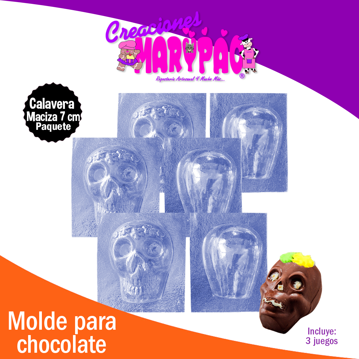 Moldes Calaveras De Chocolate 7 cm Macizas Dia de Muertos