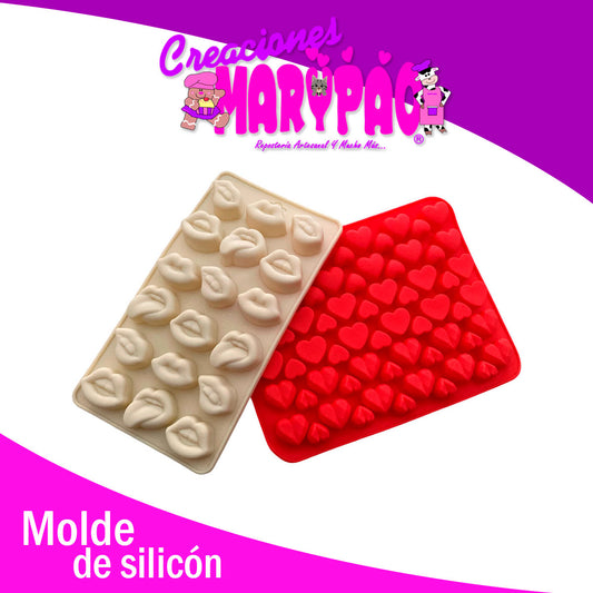 Moldes De Silicón Febrero Corazones y Labios Pack Sexy