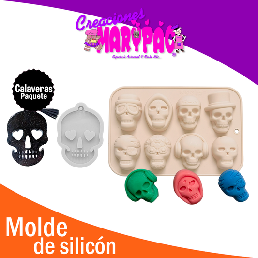 Molde De Silicón Calaveras + Molde Para Llavero