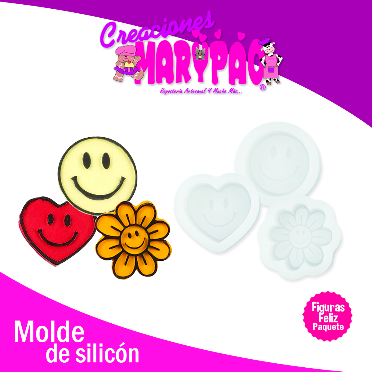 Moldes De Silicón Paquete Feliz Cara Corazón Flor