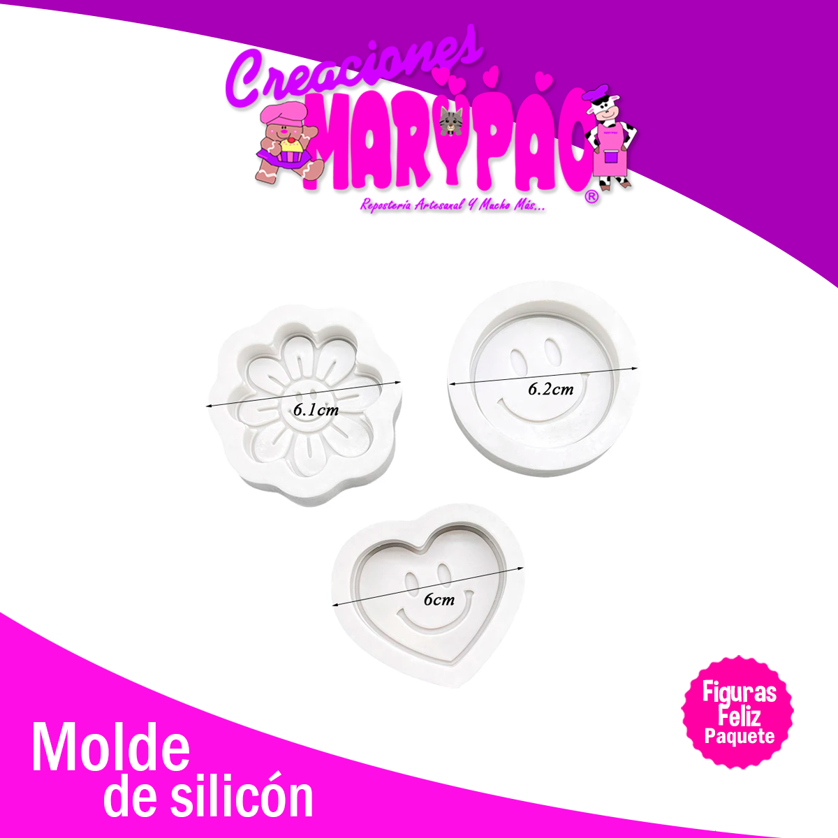 Moldes De Silicón Paquete Feliz Cara Corazón Flor