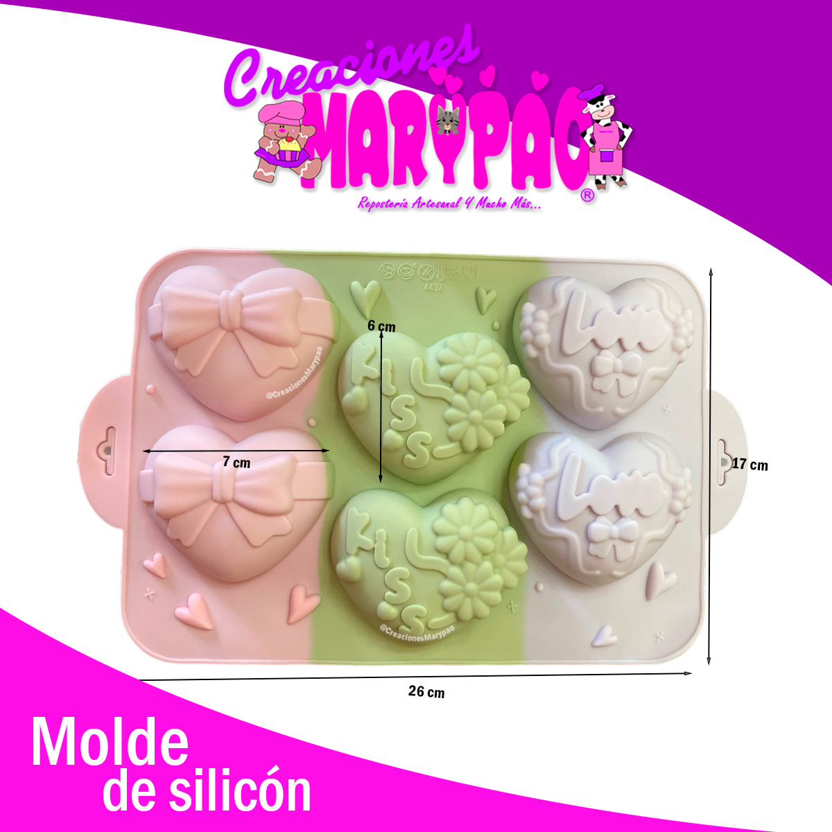 💕Moldes de Silicón Corazones, Love, Moño Y Kiss Me💋