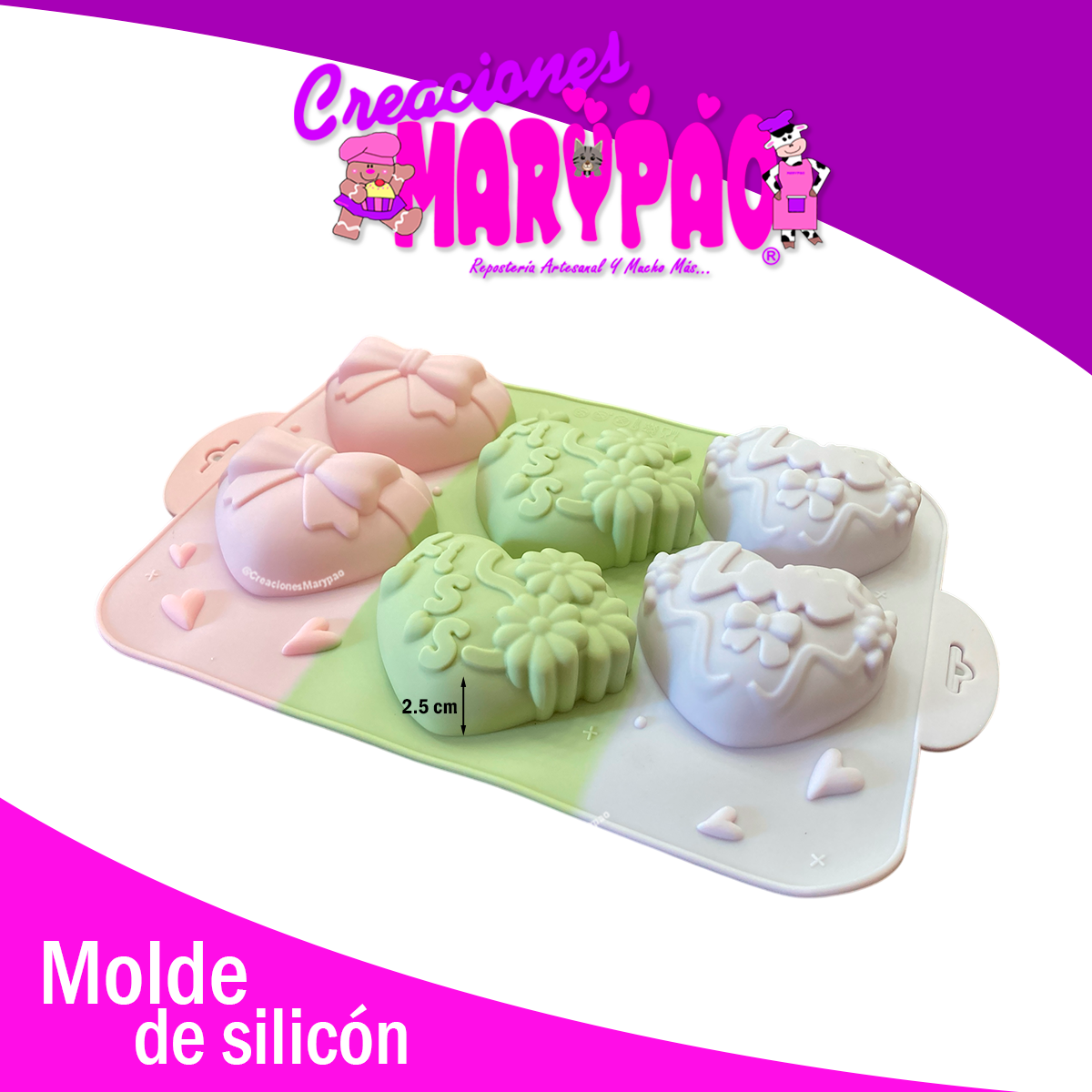 💕Moldes de Silicón Corazones, Love, Moño Y Kiss Me💋