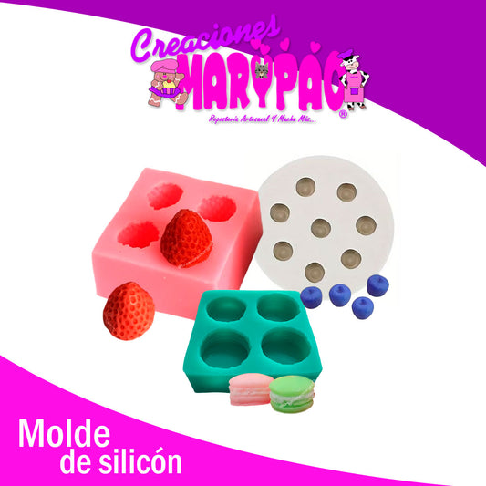 Moldes De Silicón Pack Velas Postres: Fresas, Blueberries y Macarrones Mini