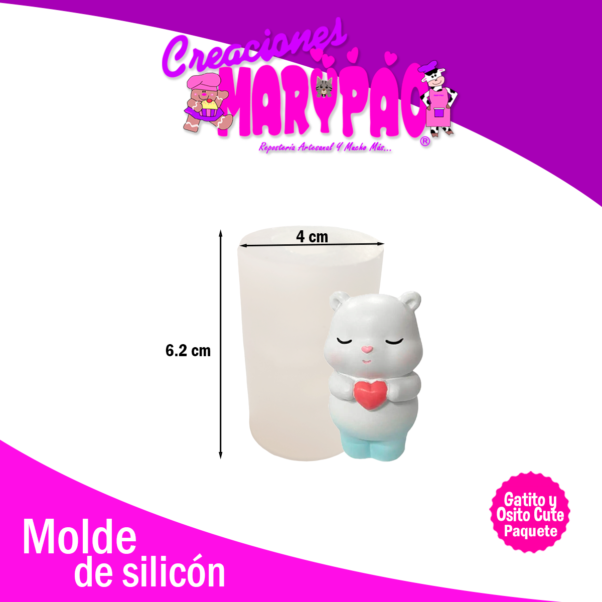 Moldes De Silicón Gatito y Osito Paquete Cute Velas Yeso