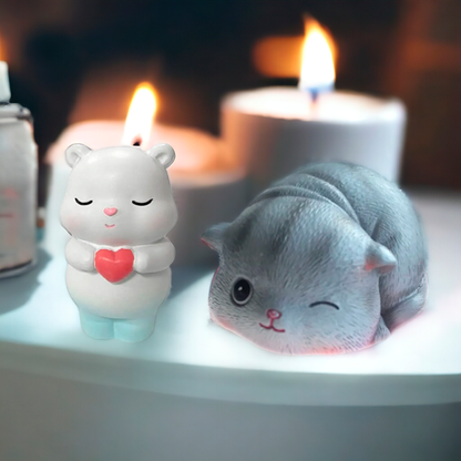 Moldes De Silicón Gatito y Osito Paquete Cute Velas Yeso