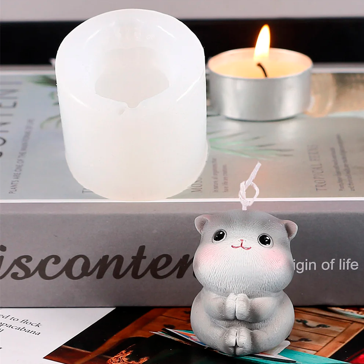 Moldes De Silicón Gatito y Vendado Paquete Cute Velas Yeso