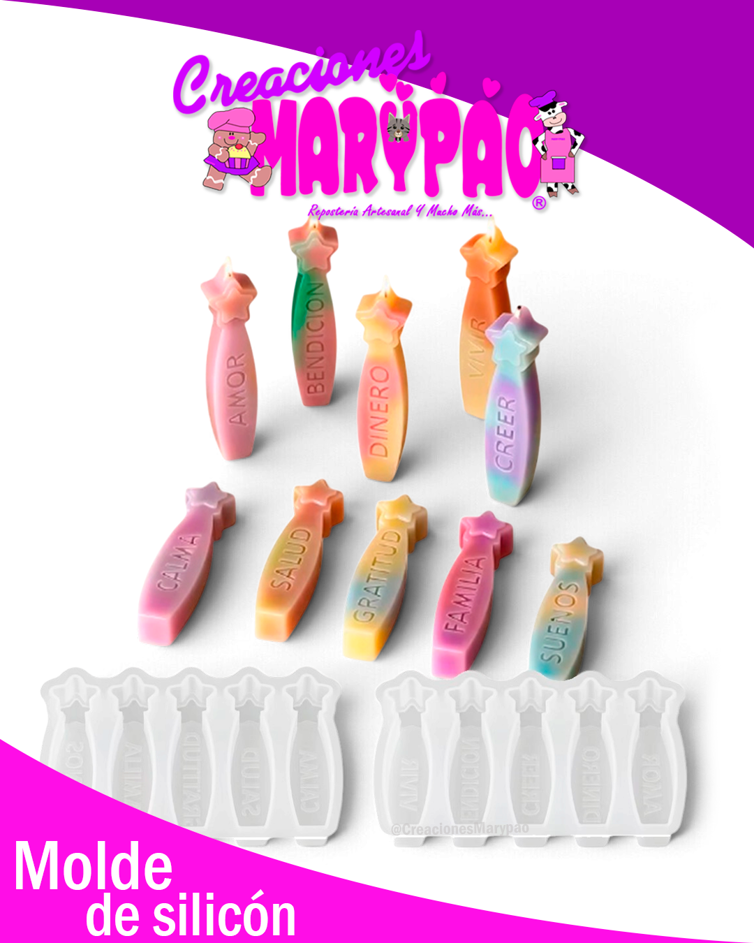 🌟Moldes de Silicón Velas Deseos Estrellas Navidad Año Nuevo Pack🕯️