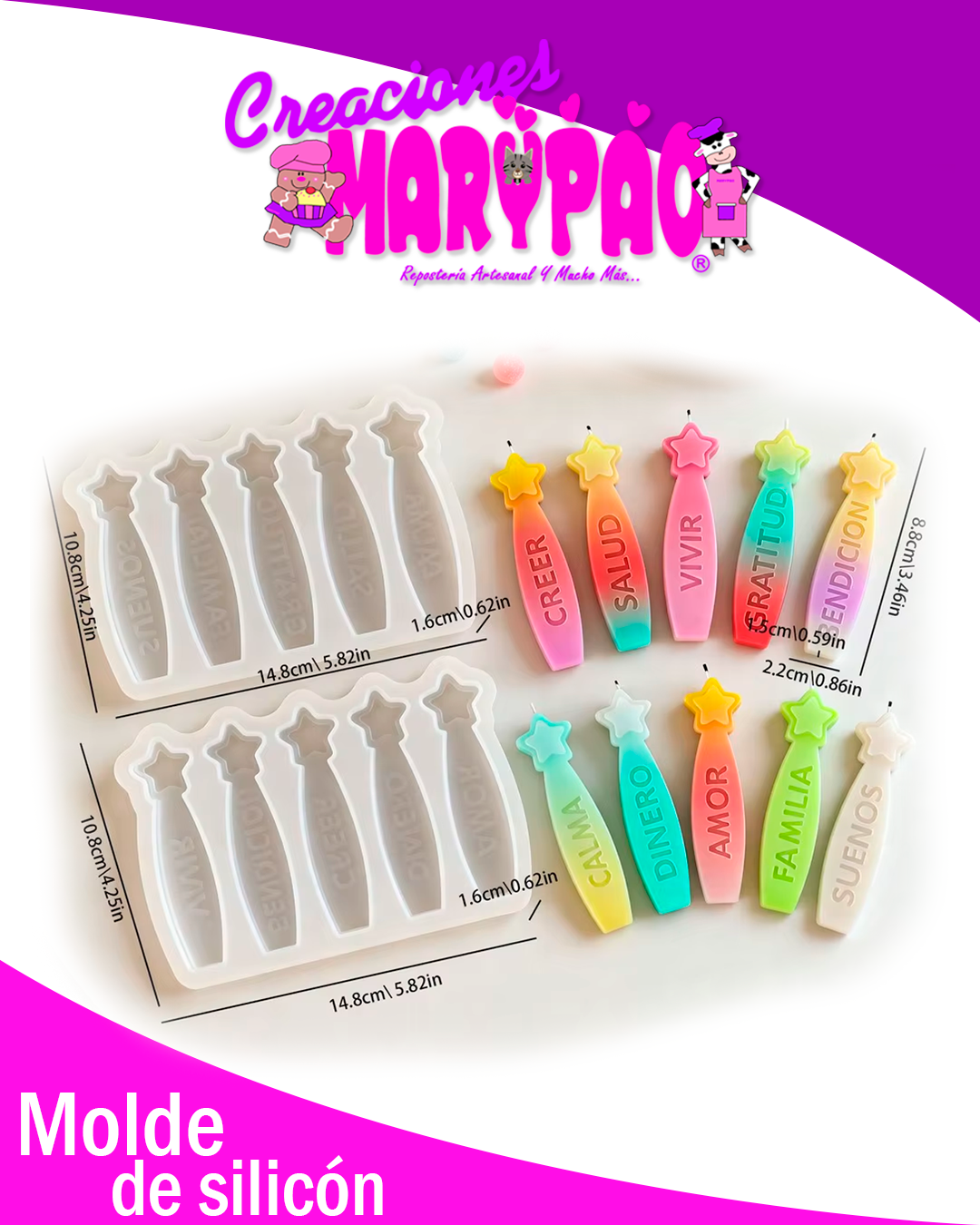 🌟Moldes de Silicón Velas Deseos Estrellas Navidad Año Nuevo Pack🕯️