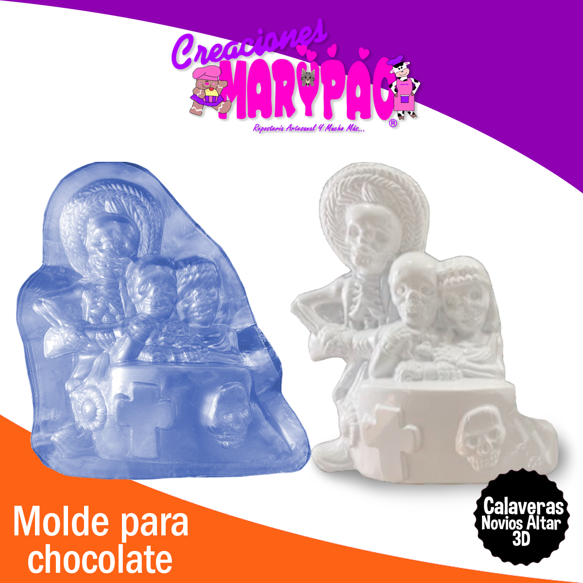 Molde Calaveras Novios Altar Chocolate 3D Dia De Muertos