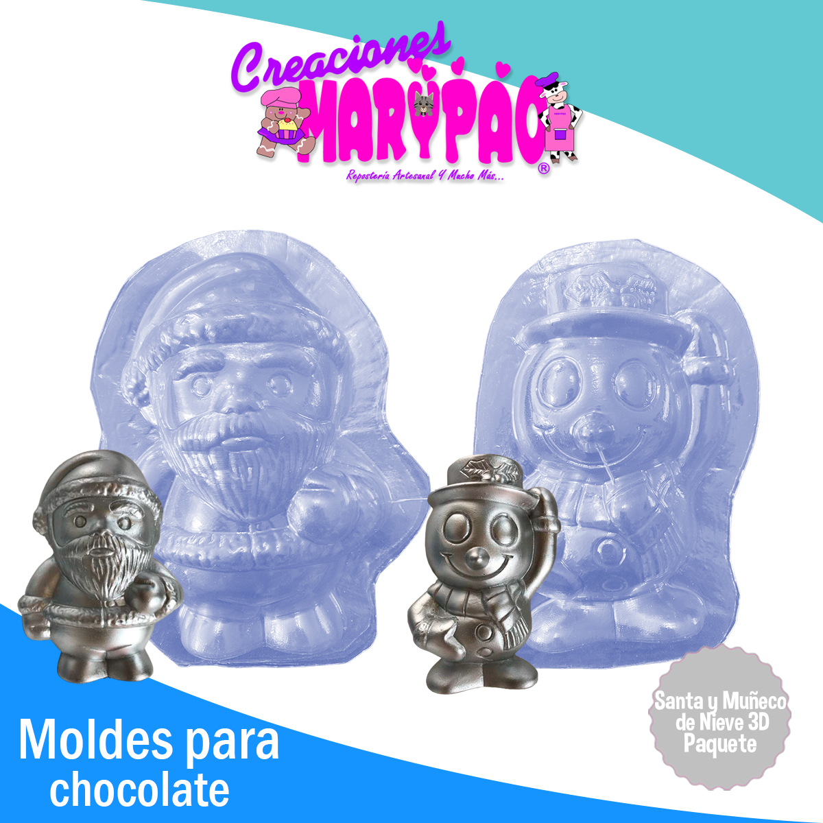 Moldes Para Chocolate Navidad Santa y Muñeco de Nieve 3D