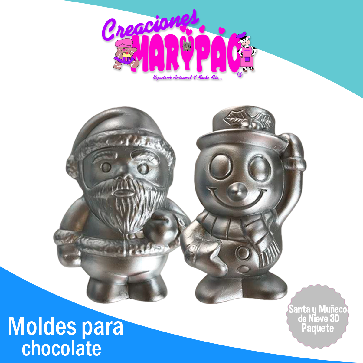 Moldes Para Chocolate Navidad Santa y Muñeco de Nieve 3D