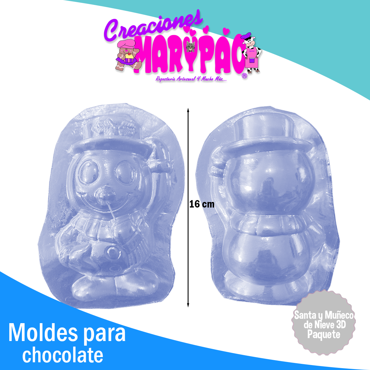 Moldes Para Chocolate Navidad Santa y Muñeco de Nieve 3D