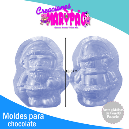 Moldes Para Chocolate Navidad Santa y Muñeco de Nieve 3D