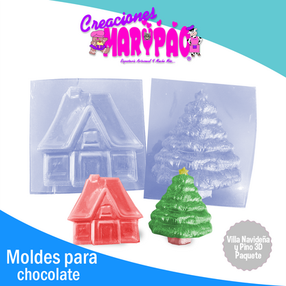 Moldes Villa Navideña y Árbol de Navidad 3D Chocolates Yeso