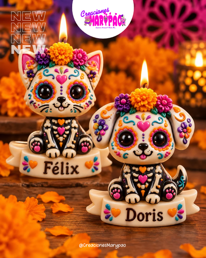 🐾💀Moldes de Silicón Perrito y Gatito Calavera✨