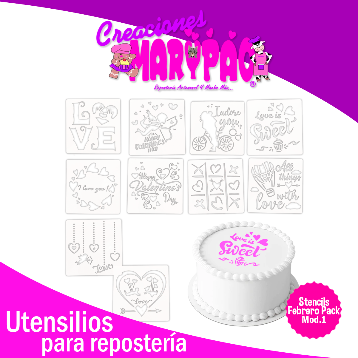 Stencils 14 de Febrero San Valentín Plantillas Para Decorar Pasteles Mod.1