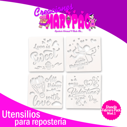 Stencils 14 de Febrero San Valentín Plantillas Para Decorar Pasteles Mod.1