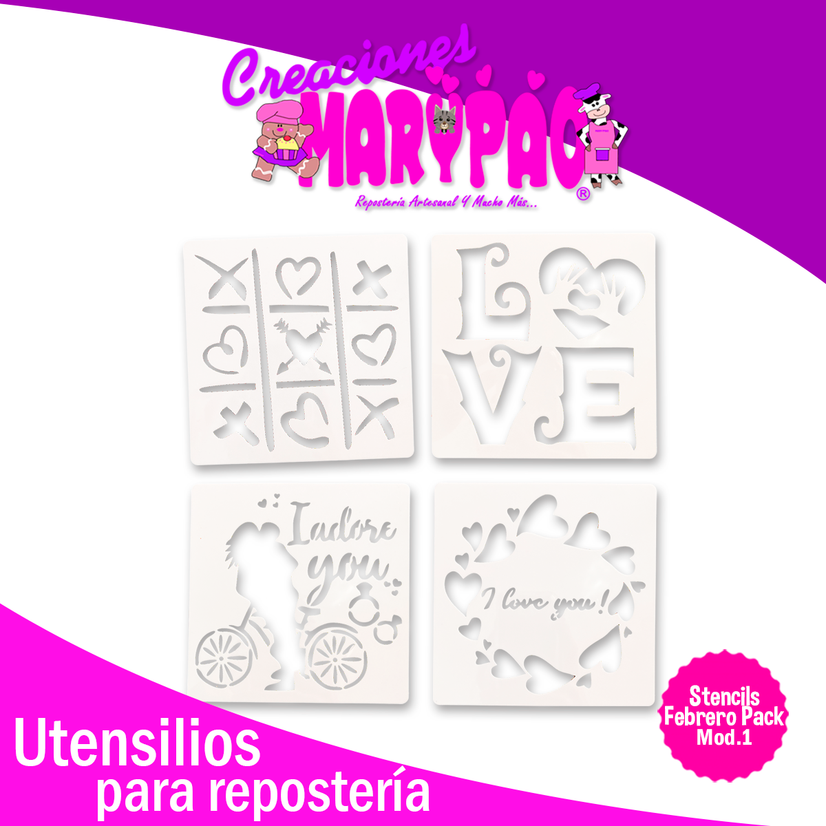 Stencils 14 de Febrero San Valentín Plantillas Para Decorar Pasteles Mod.1