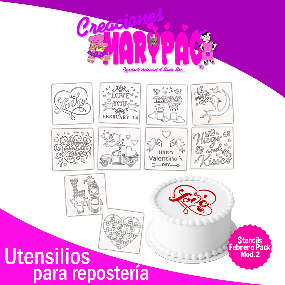 Stencils 14 de Febrero San Valentín Plantillas Para Decorar Pasteles Mod.2