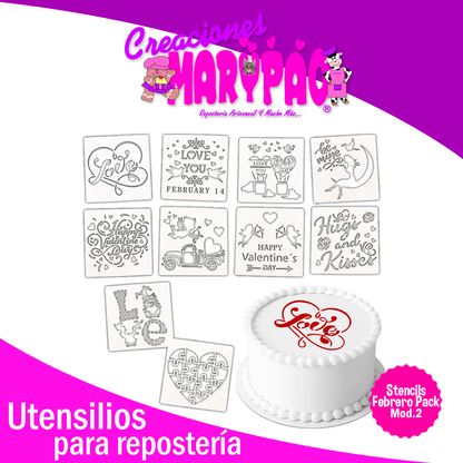 Stencils 14 de Febrero San Valentín Plantillas Para Decorar Pasteles Mod.2