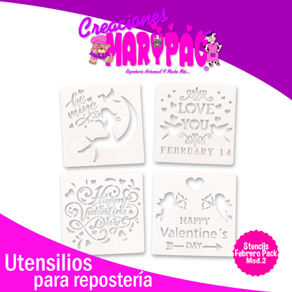 Stencils 14 de Febrero San Valentín Plantillas Para Decorar Pasteles Mod.2