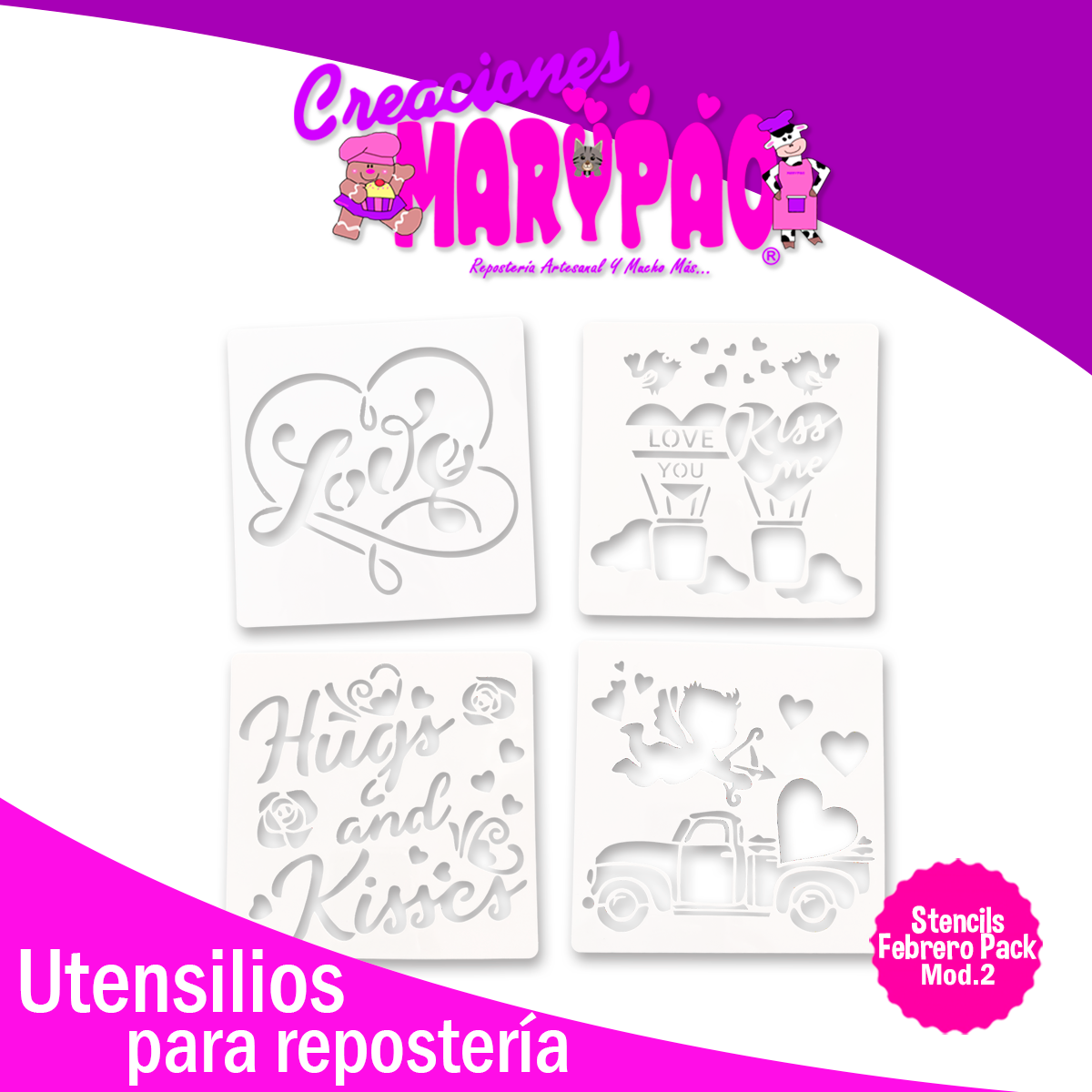 Stencils 14 de Febrero San Valentín Plantillas Para Decorar Pasteles Mod.2