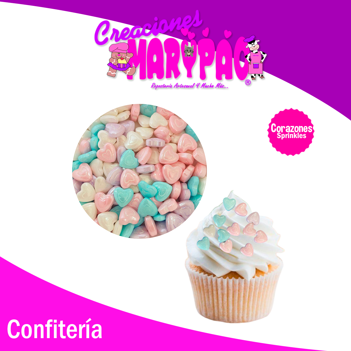 Sprinkles Corazones Pastel Confite Cupcakes