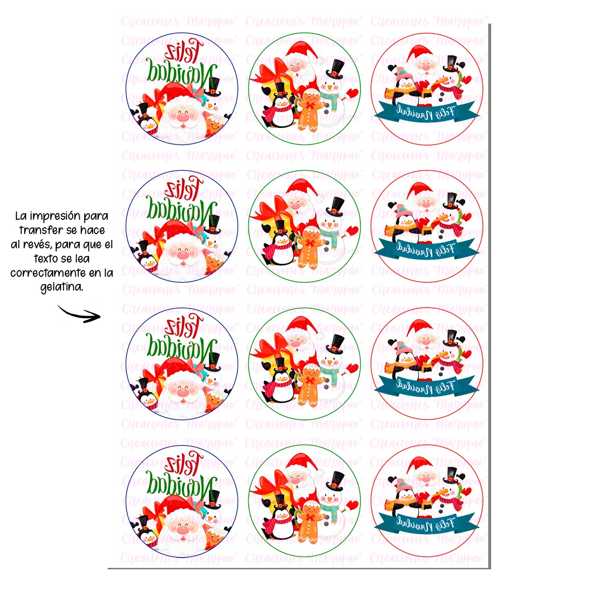 Transfer Para Gelatinas Navidad Santa Claus