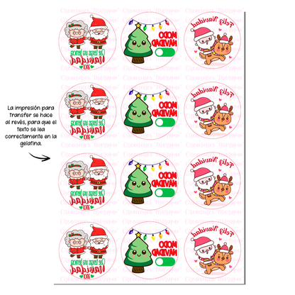 Transfer Para Gelatinas Navidad Kwaii Cute