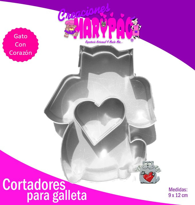 Cortador Galleta Gato Con Corazon Amor Febrero