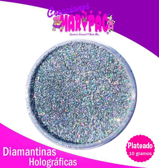 Diamantina Comestible Holográfica Plateada 10 gramos