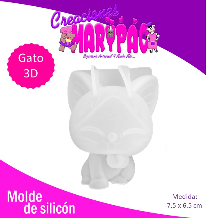 Molde De Silicón Gatito 3D -  7cm