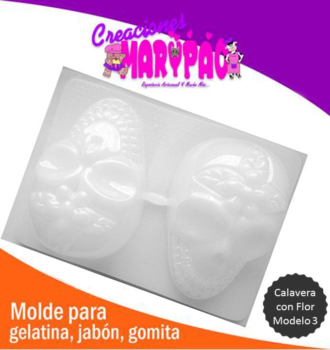 Molde Calavera Con Flor Jumbo Halloween Jabon Gelatina Vela