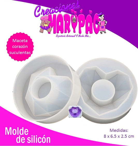 Molde De Silicón Macetas Corazón Para Suculentas