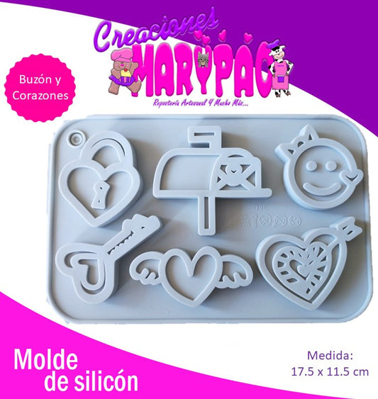 Molde De Silicón Febrero Corazones Buzón Llave