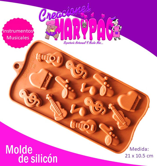 Molde De Silicón Instrumentos Musicales Chocolate Gomita