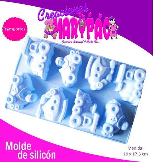 Molde De Silicón Transportes Carrito Helicóptero Tren