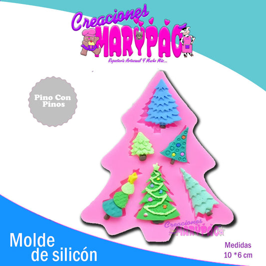 Molde De Silicón Pino Con Pinos Navidad Fondant - Creaciones Marypao